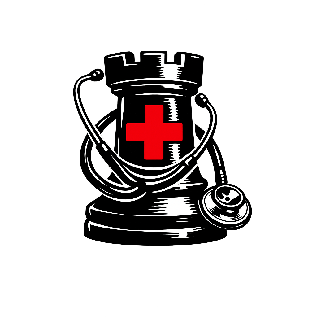 ChessCheckup rook with stethoscope and red cross